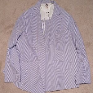 Womens Anne Klein Blue and White Striped Blazer